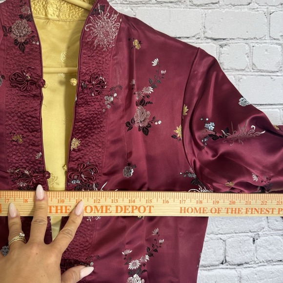 VTG Reversible Asian‎ Silk Jacket Pink/Yellow Frog Buttons BPC Hang Zhou Size M - Picture 14 of 15